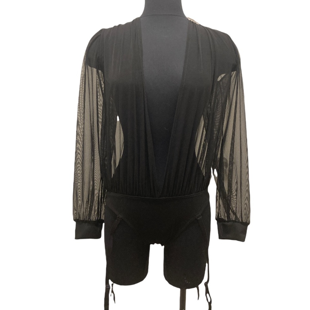 Fantasy Lingerie ~ Sheer Bodysuit w/ Full Bottoms Removable Garters ~ M/L ~ NWT